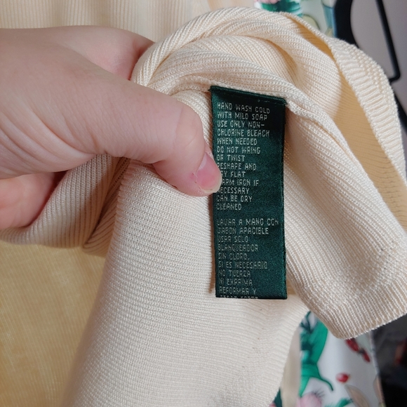 Ralph Lauren | Vintage Silk Cream Beige Woven Knit Cardigan Button Down XL - Picture 6 of 11